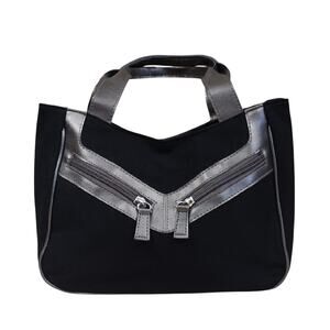 Y2K Elizabeth Arden Black Silver Clutch Satchel Purse Casual Mini Handbag Tote